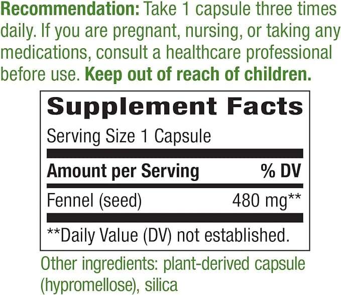 Fennel Seed 480 mg, 100 Vegan Capsules - Natures Way