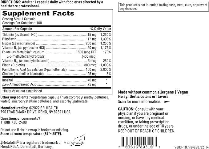 B complexo Plus, 100 cápsulas - Klaire Labs (SFI Health)