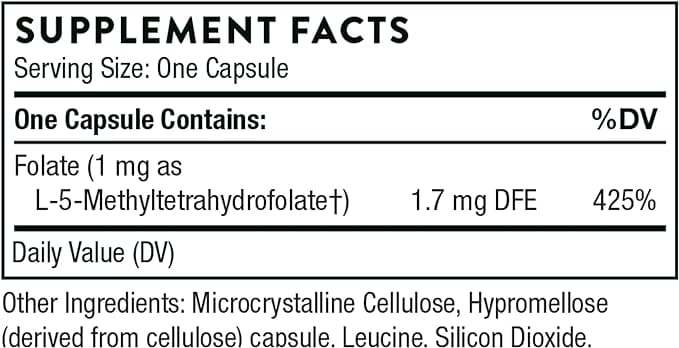 5-MTHF Folique de méthyle - (1 mg) 60 Caps de légumes - Thorne