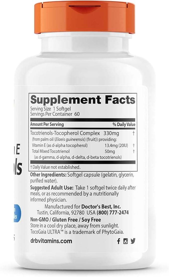 Vitamina E TOCOTRIENOLS con TOCOGAIA ULTRA 50MG, 60 Softgels - Doctor's Best