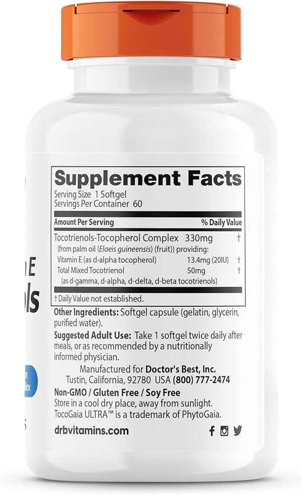 Vitamin E Tocotrienols with TocoGaia Ultra 50mg, 60 Softgels - Doctor's Best