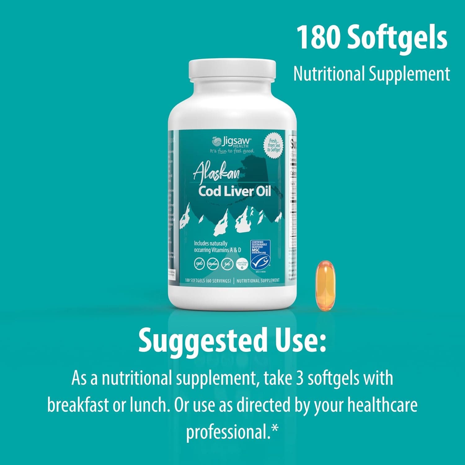 Alaskan Cod Liver Oil (CLO) - 180 softgels - Jigsaw Health