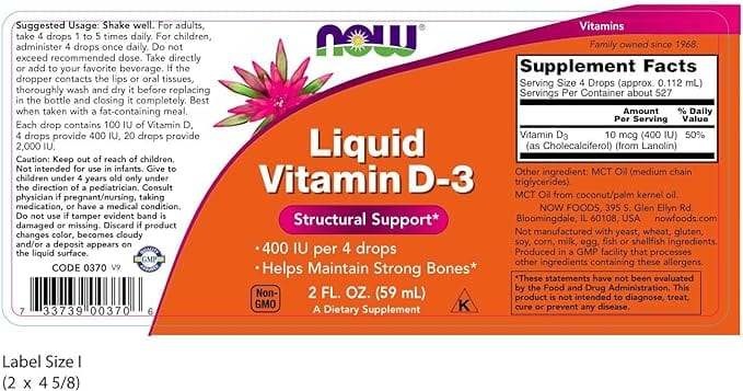 Vitamine D3 liquide 60 ml - maintenant les aliments