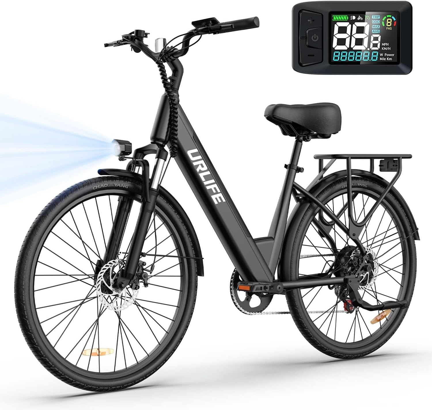 Mountain Bike elettrica da città/mountain bike per adulti da 26", batteria rimovibile da 36 V 13 Ah, motore da 250 W, 7 velocità, display LCD, sospensione anteriore, autonomia fino a 80 km