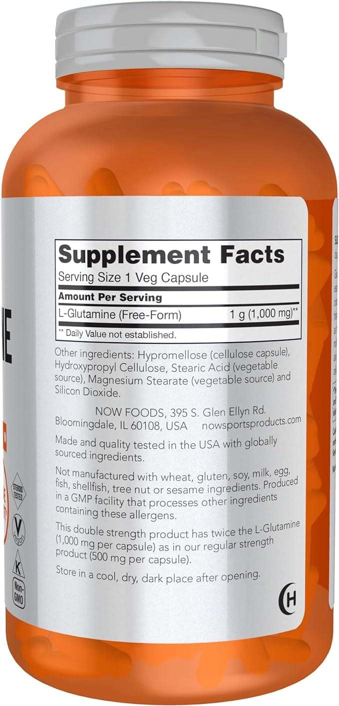 L -glutamina, doble fuerza, 1,000 mg, 240 cápsulas - ahora alimentos