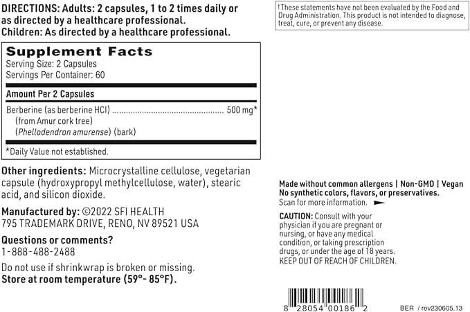 Berberine 500 mg, 120 kapslar - Klaire Labs (SFI Health)