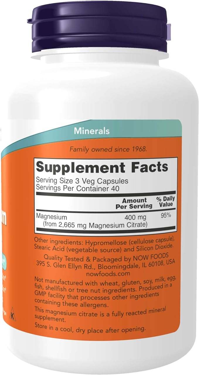 Citrate de magnésium, 120 capsules - maintenant les aliments