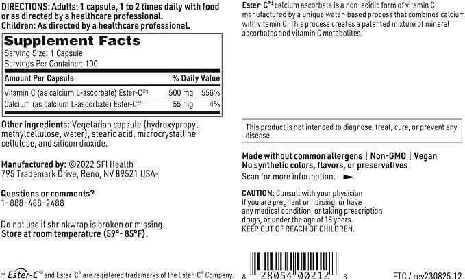 Ester-C 500mg, 100 capsules - Klaire Labs (SFI Health)