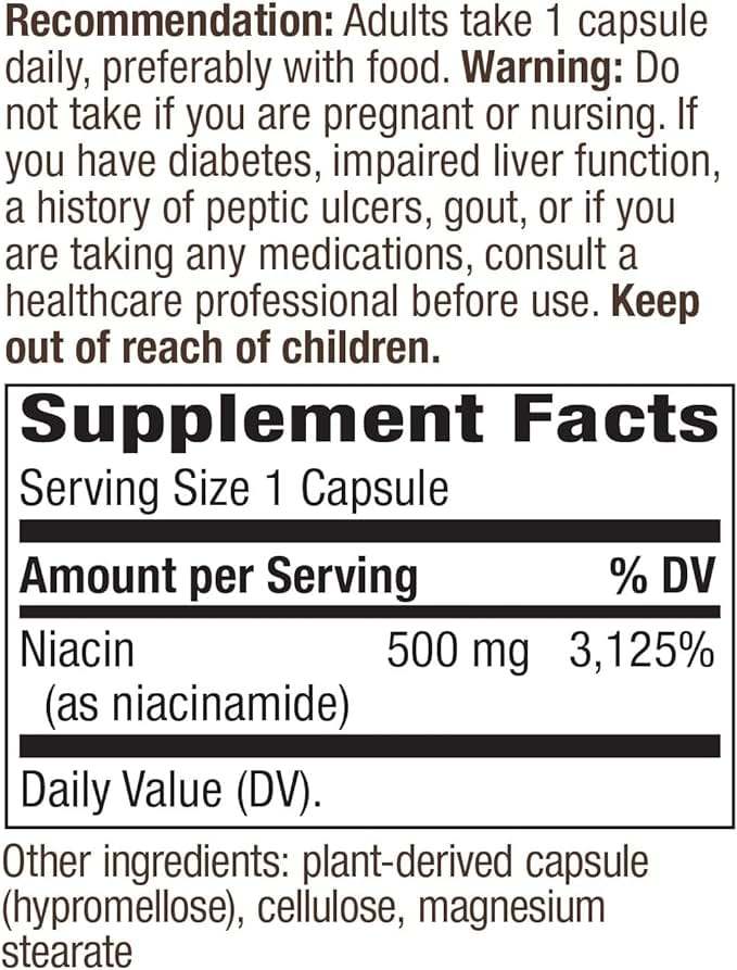 Niacinamide 500mg, 100 Capsules - Nature's Way