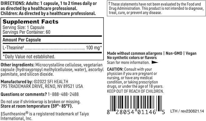 L -THEANINE 100MG, 60 kapsul - Klaire Labs (SFI Health)