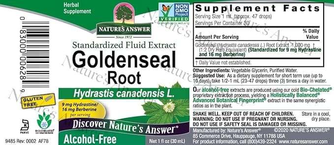 Goldenseal juuri, standardoitu nesteuute, alkoholiton, 1 fl oz (30 ml) - Nature's Vastaus