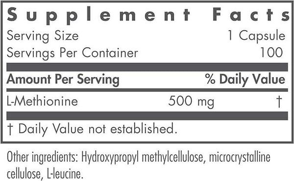 L -metioniini 500 mg - 100 Veg -kapselia - Nutricology / Allergy Research Group