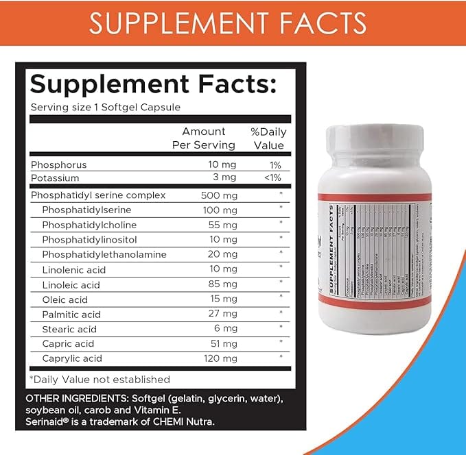 Complexe de phosphatidyl sérine (phosphatidylsérine) 500 mg (ps / pe / pc) 60 softgels - santé holistique