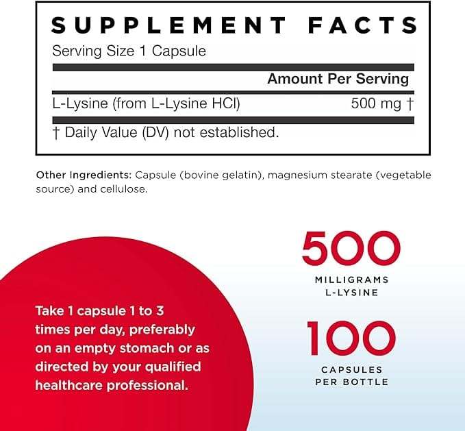 L -lysine 500 mg, 100 capsules - Jarrow -formules