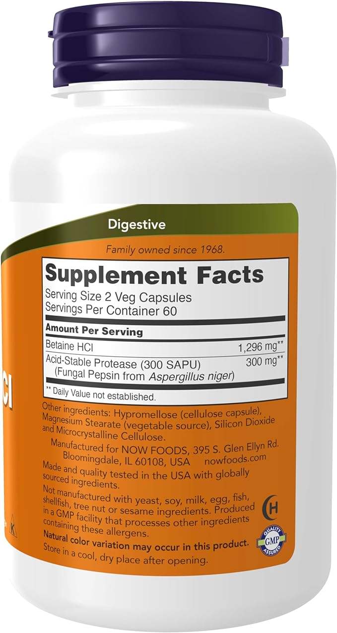 Betaine HCL 648mg, 120 Capsules - Now Foods