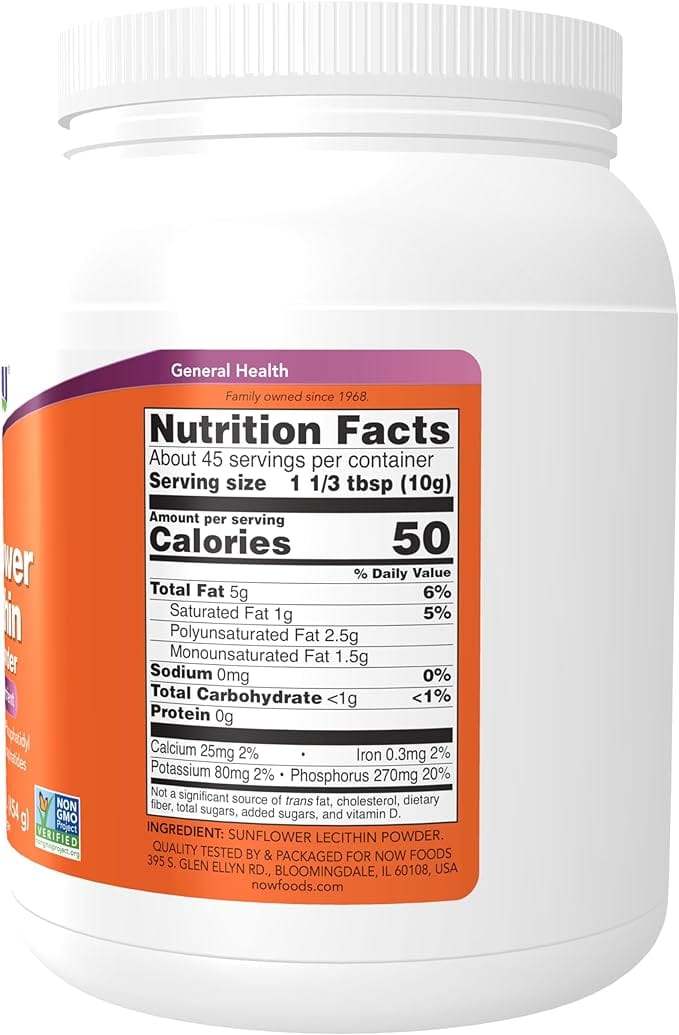 Sunflower Lecithin, Pure Powder, 1 lb (454 g) - Now Foods