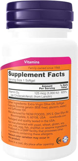 Vitamin D3 High Potency, 5000 IU, 240 Softgels - Now Foods