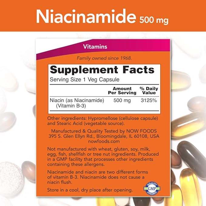 Niacinamida, 500 mg, 100 cápsulas - ahora alimentos