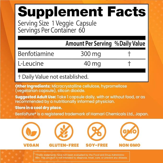 Benfotiamine with BenfoPure 300mg, 60 Capsules - Doctor's Best