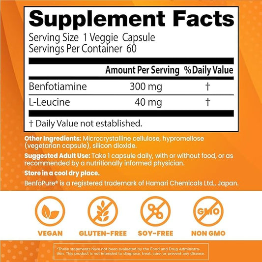 Benfotiamine with BenfoPure 300mg, 60 Capsules - Doctor's Best
