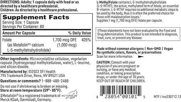 L-metilfolat (5-MTHF), 60 kapsula-Klaire Labs (SFI Health)