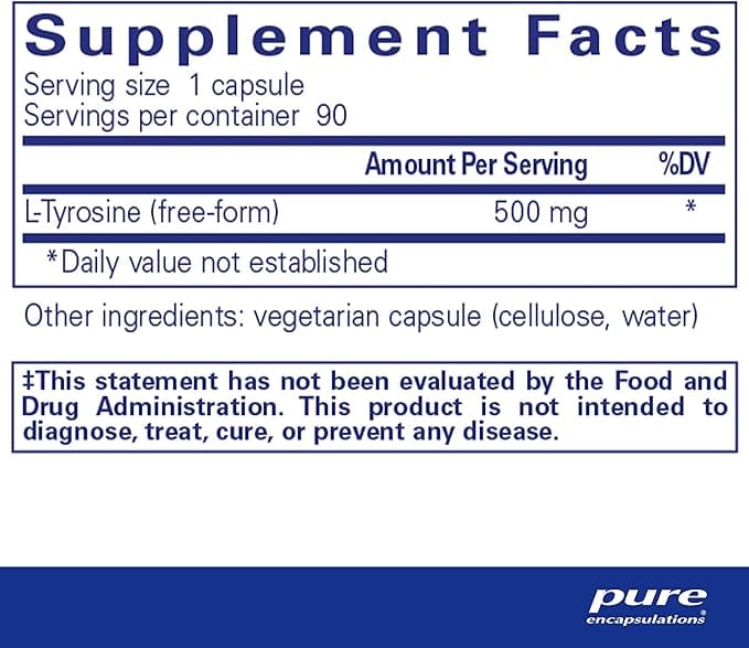 L -τυροσίνη 500 mg 90 καπάκια - καθαρά εγκλεισμούς