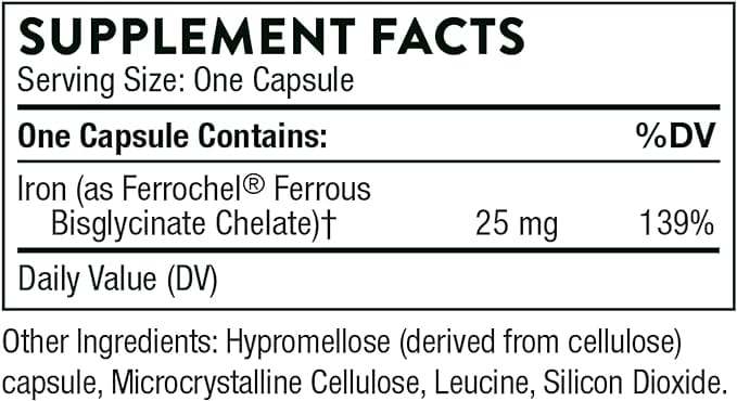 Iron Bisglycinate, 60 Veg Caps - Thorne