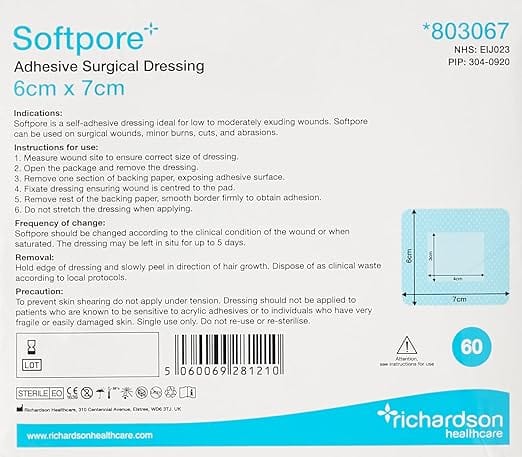 Softpore Adhesive Surgical Dressing 6cm x 7cm Single