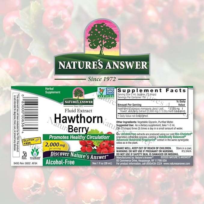 Hawthorne, Alcohol-Free, 2000 mg, 1 fl oz (30 ml) - Nature's Answer