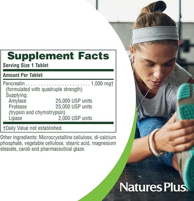 Pancreatin, 1000 mg, 60 comprimidos - Nature's Plus