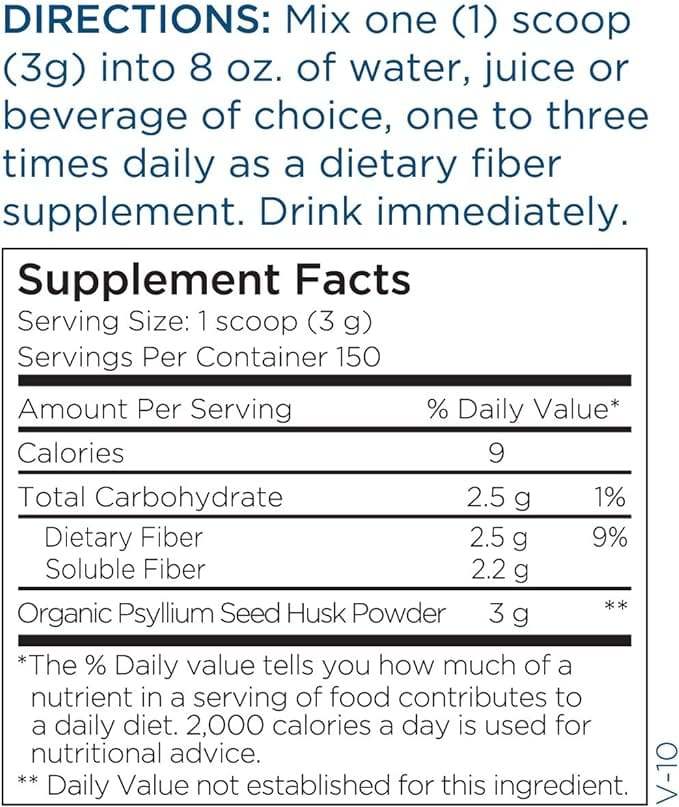 Polvo orgánico de cáscara de psyllium (454g) - Mantenimiento metabólico