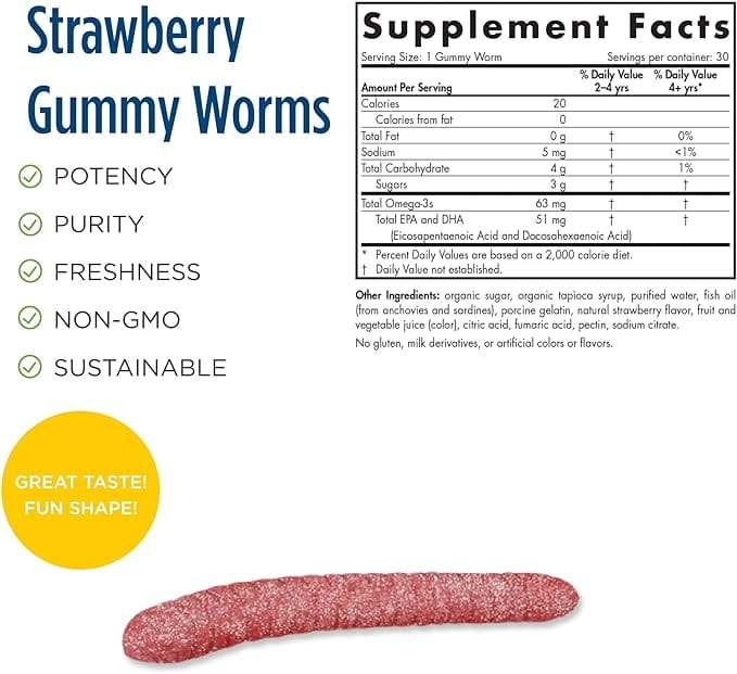 Nordic Omega-3 (Strawberry) 30 Gummy Worms - Nordic Naturals