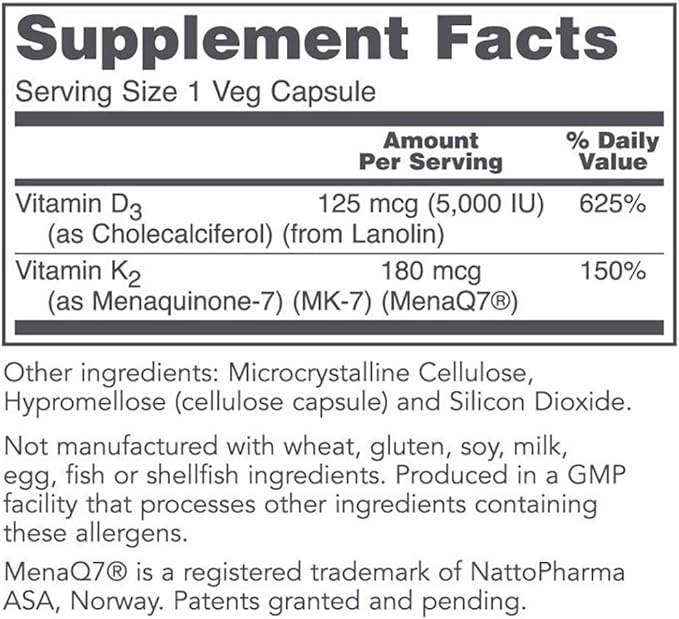 D3 ir K2 (MK -7) 60 VEGCAPS - LIFT PURTOCOL