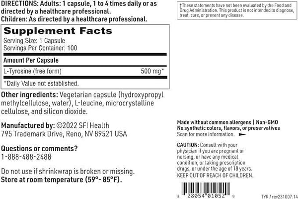 L -Tyrosin 500 mg, 100 tobolek - Klaire Labs (SFI Health)