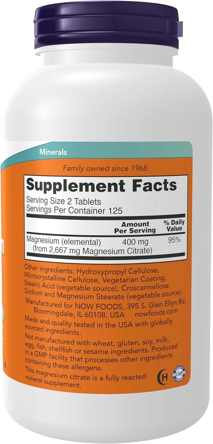 Magnesium Citrate, 200mg, 250 Tablets - Now Foods