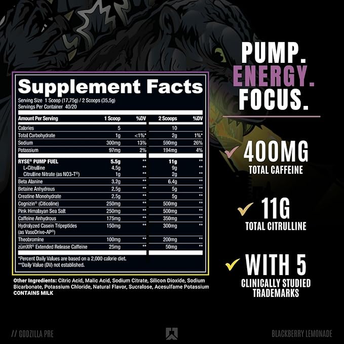 Ryse Godzilla Pre-Workout 792G Godzilla BlackBerry Lemonade