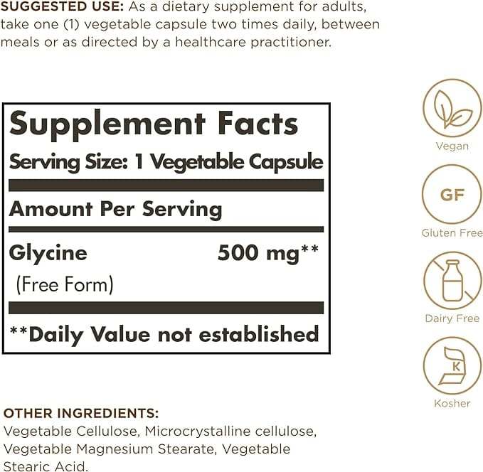 Glycine, 500 mg, 100 casquettes végétariennes - Solgar