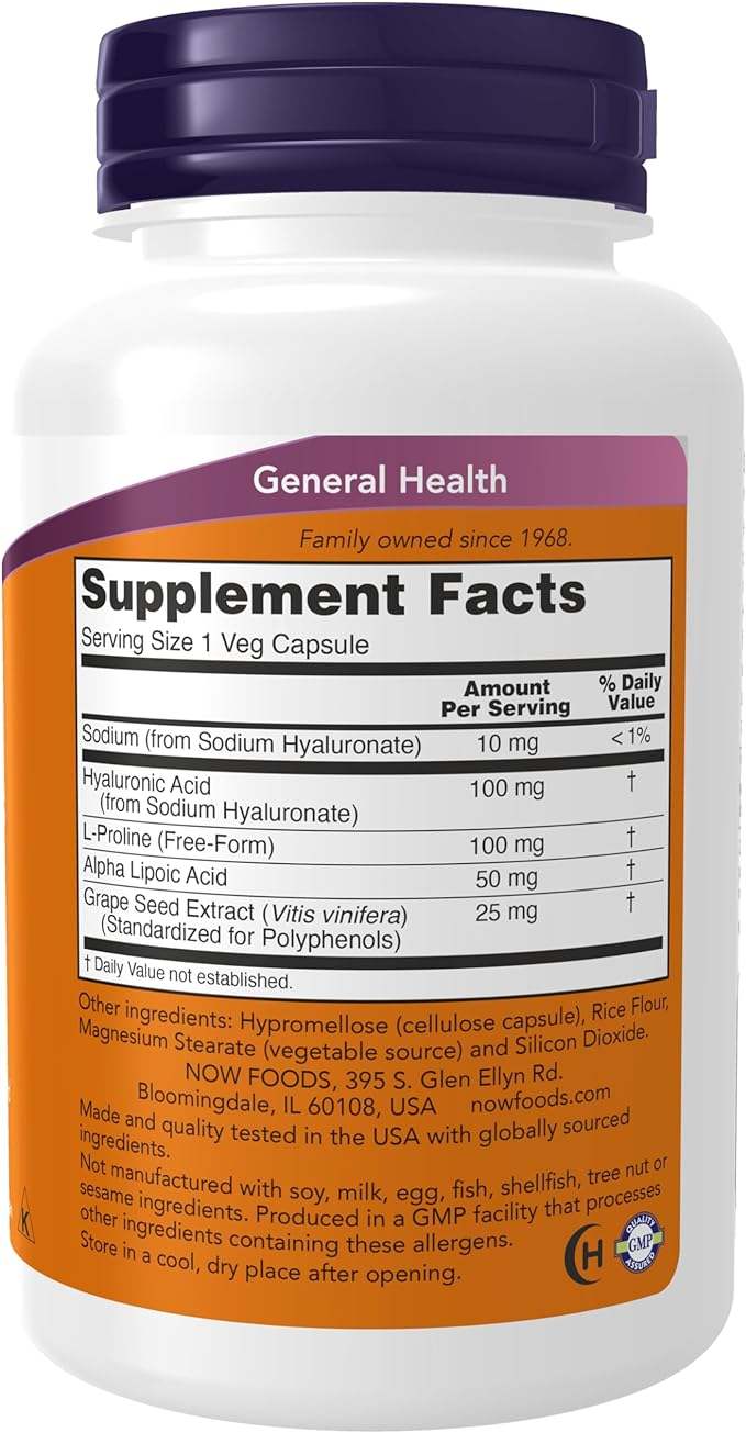 Acide hyaluronique, double résistance (100 mg) 120 Caps de légumes - maintenant aliments