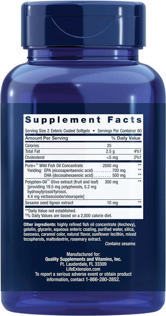 Super Omega-3 EPA / DHA Fish Huile, Sesame Lignans & Olive Extract, 120 SoftGels entérique - Extension de vie