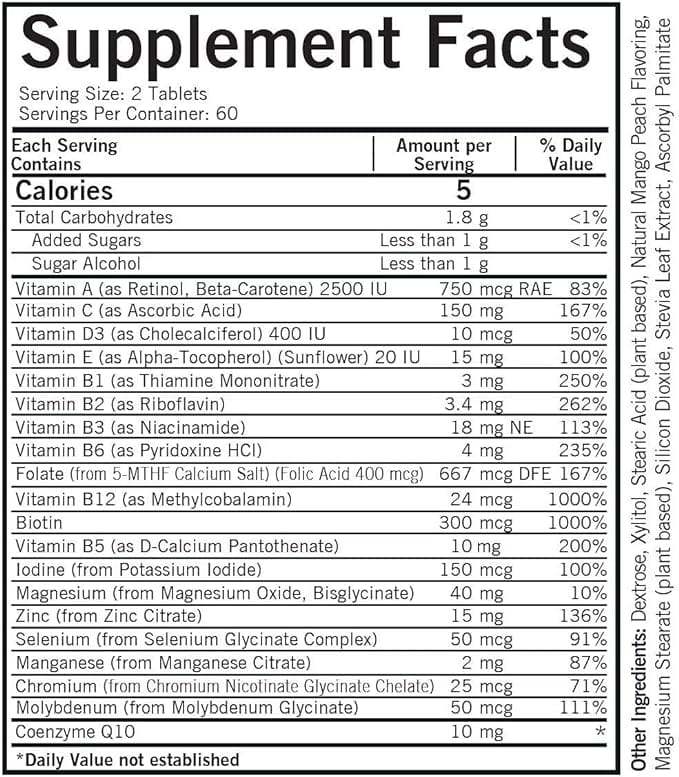 Multivitamin și mineral pentru copii cu 5 -MTHF - 120 tablete masticabile - Kirkman