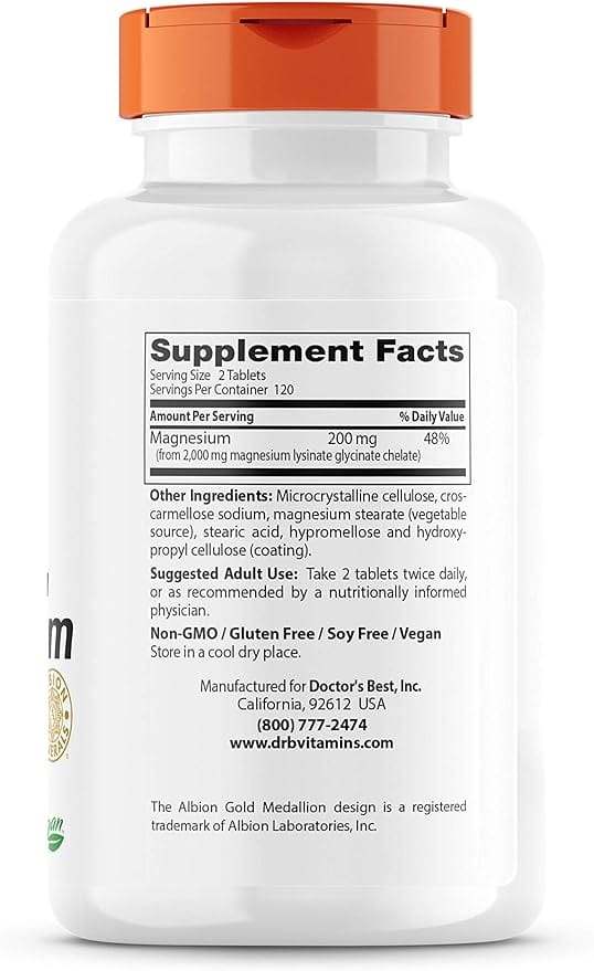 High Absorption Magnesium 100% Chelated with Albion Minerals 100mg, 240 Tablets - Doctor's Best