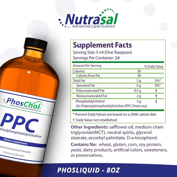 Phoschol -flydende koncentrat (PC (phosphatidyl cholin / phosphatidylcholin) 3000 mg - 8oz - Nutrasal