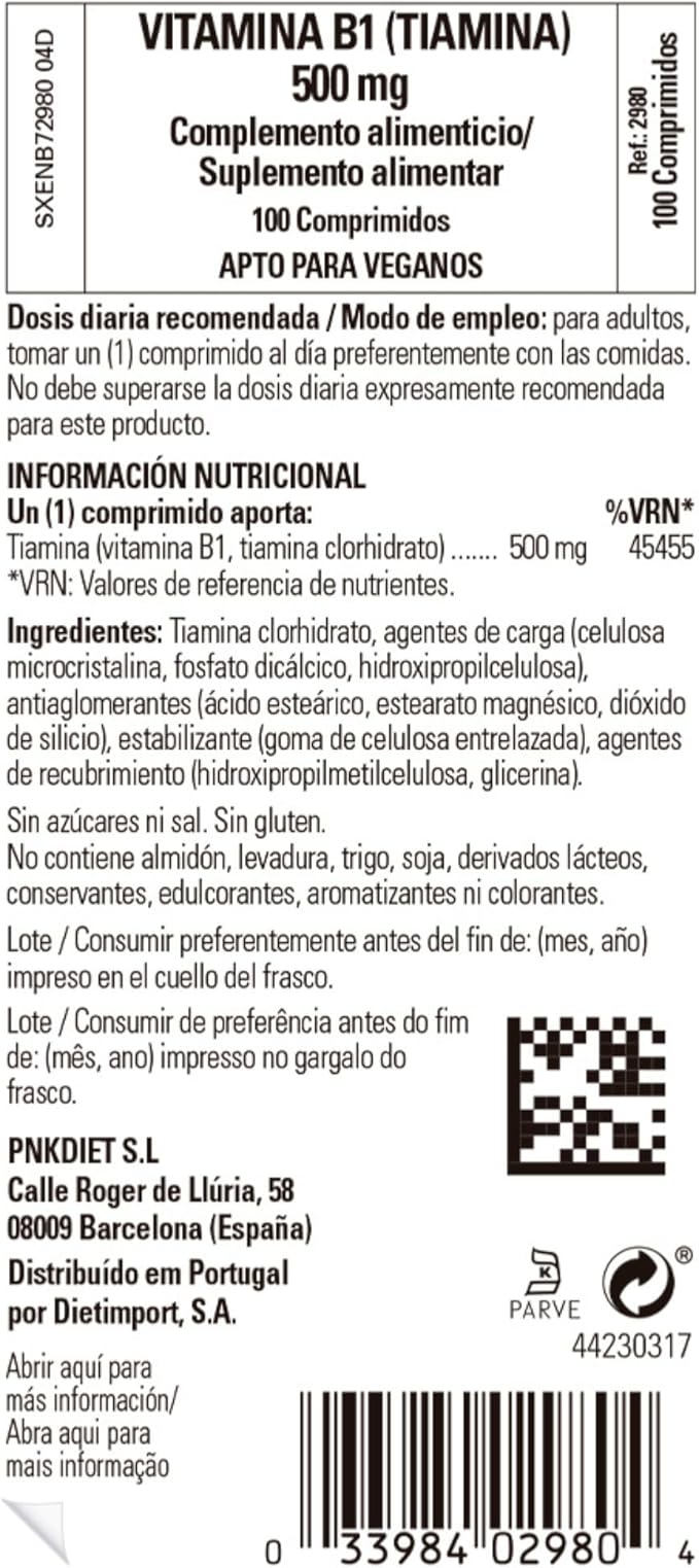 Vitamina B1 (tiamina), 500 mg, 100 compresse - Solgar