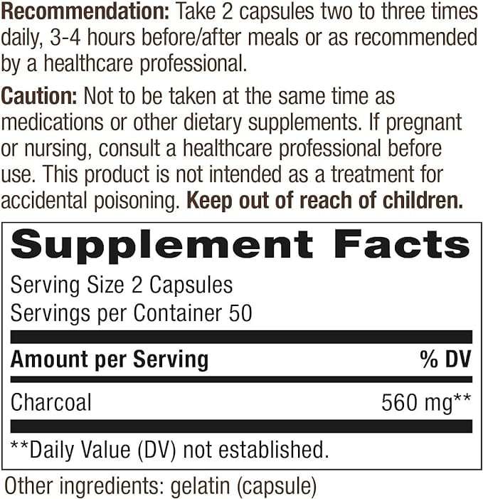 Activé de charbon de bois 560 mg, 100 capsules - Nature's Way