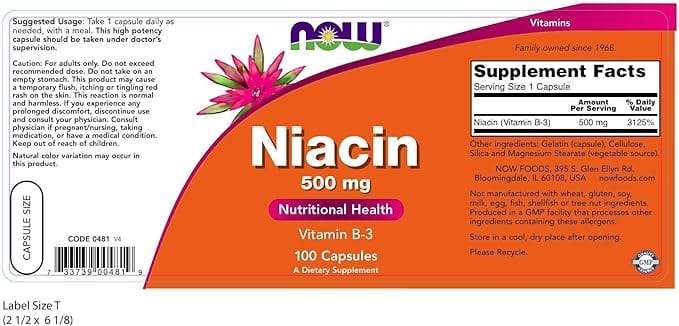 Niacin, 500 mg, 100 kapsler - nu fødevarer