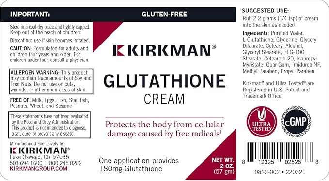 Glutatiooni kreem 2oz - Kirkman Laboratories