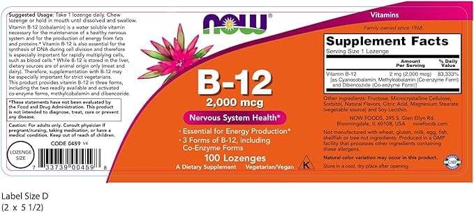 B12 2000mcg, 100 pastillas - ahora alimentos