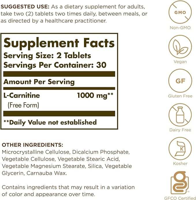 L-Carnitine 500mg 60 tablets - Solgar