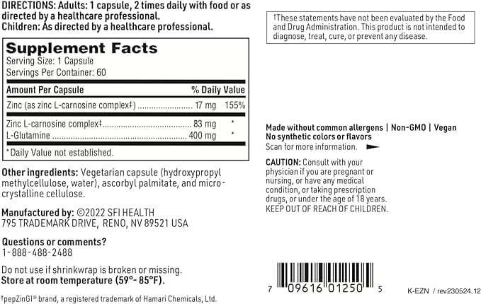 Endozin, 60 Capsules - Klaire Labs (SFI Health)