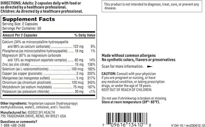 Complejo multimineral sin hierro, 100 cápsulas - Klaire Labs (SFI Health)